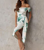 Robe Midi Imprimée Fleurie à Épaules Dégagées