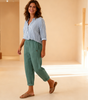 Pantalon Large Taille Haute en Coton et Lin pour Femmes