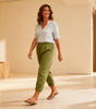 Pantalon Large Taille Haute en Coton et Lin pour Femmes