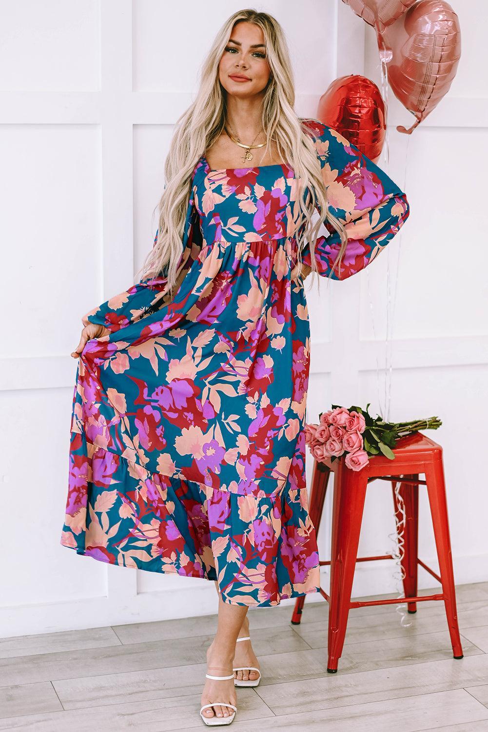 Robe Carrée à Fleurs pour Femmes