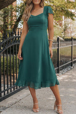Robe Midi Plissée à Dos Nu Volantée