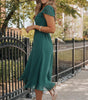 Robe Midi Plissée à Dos Nu Volantée