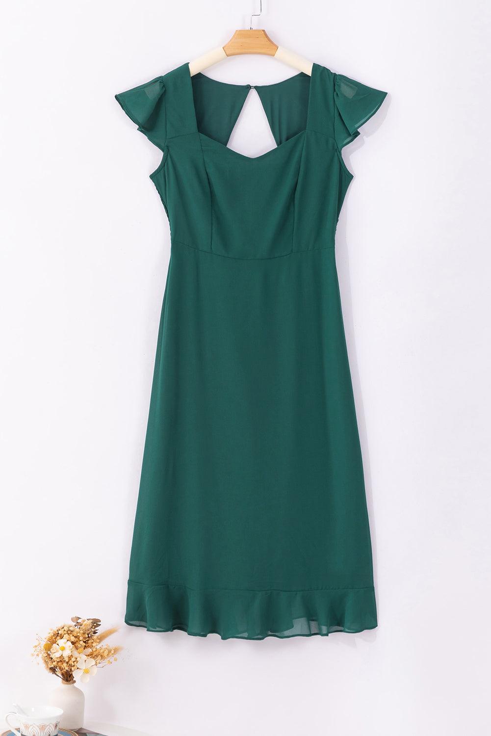 Robe Midi Plissée à Dos Nu Volantée