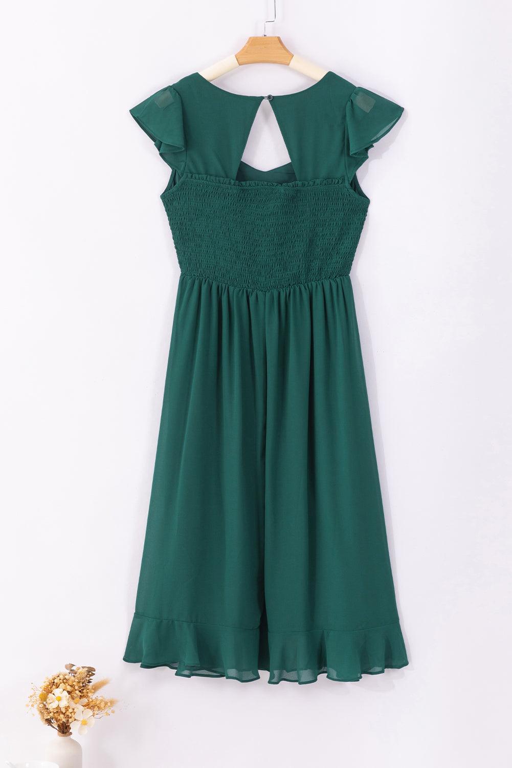 Robe Midi Plissée à Dos Nu Volantée