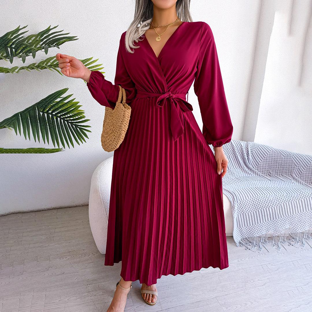 Robe Plissée avec Détail Nœud pour Femmes
