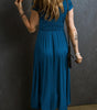 Robe Maxi Plissée à Col V avec Manches Courtes