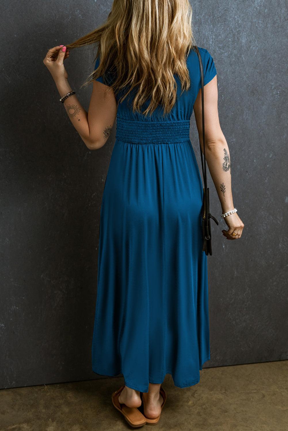 Robe Maxi Plissée Décolleté en V pour Femmes