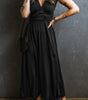 Robe Maxi Plissée à Col V avec Manches Courtes