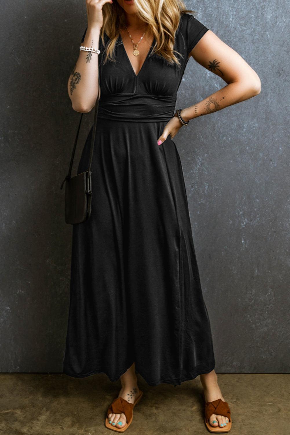 Robe Maxi Plissée Décolleté en V pour Femmes