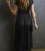 Robe Maxi Plissée à Col V avec Manches Courtes