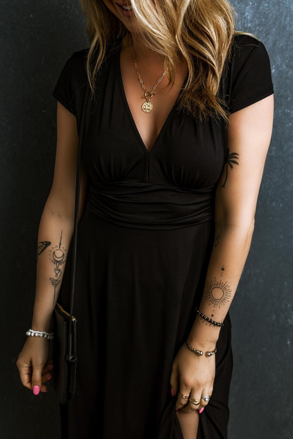 Robe Maxi Plissée Décolleté en V pour Femmes
