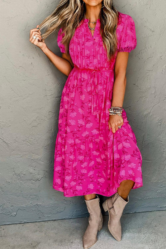 Robe Midi Plissée Embellie de Roses