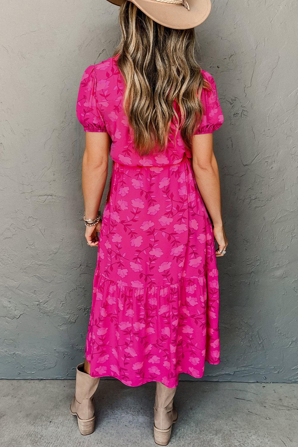 Robe Midi Plissée à Motif Floral pour Femmes