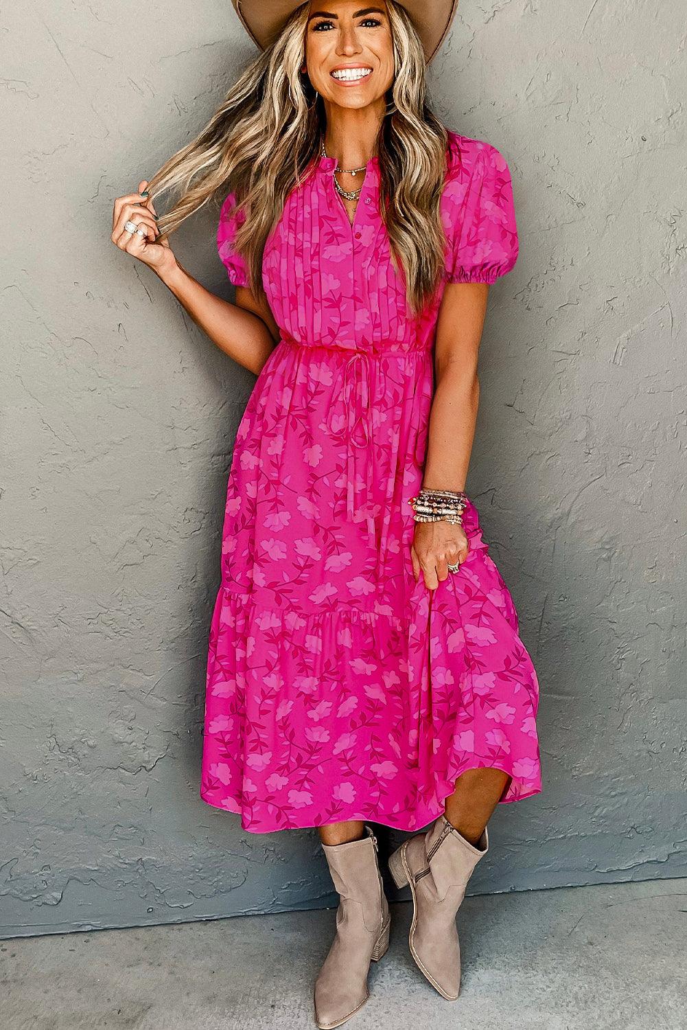 Robe Midi Plissée à Motif Floral pour Femmes