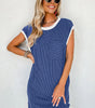 Robe T-Shirt Côtelée à Manches Cap pour Femmes