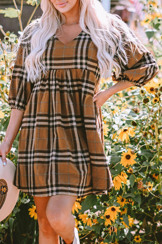 Robe Babydoll Empire à Carreaux pour Femmes