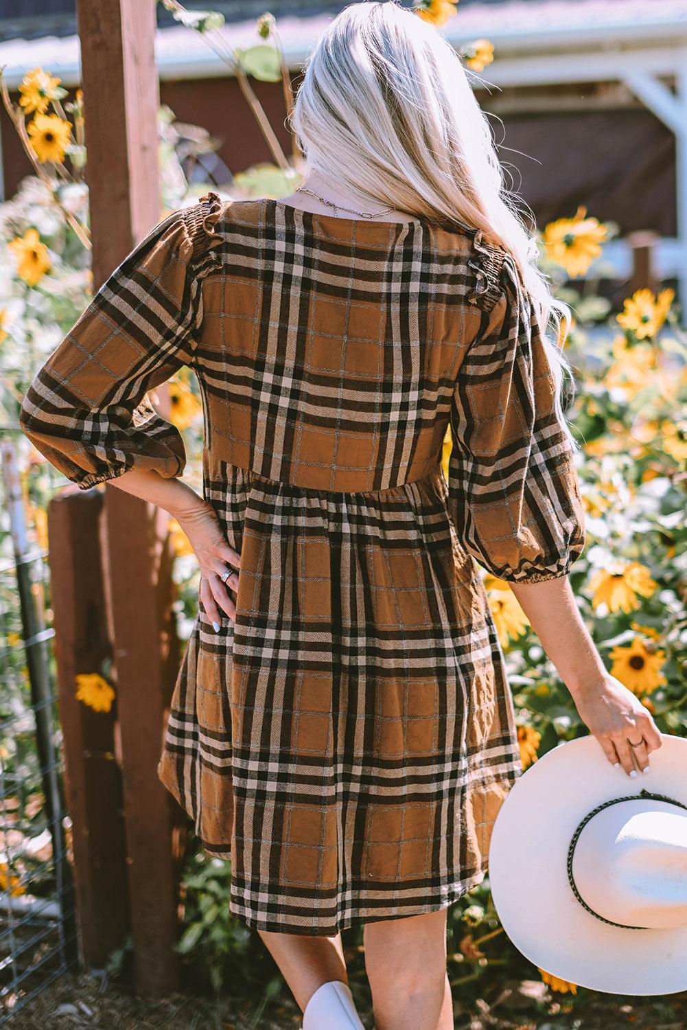 Robe Babydoll Empire à Carreaux pour Femmes