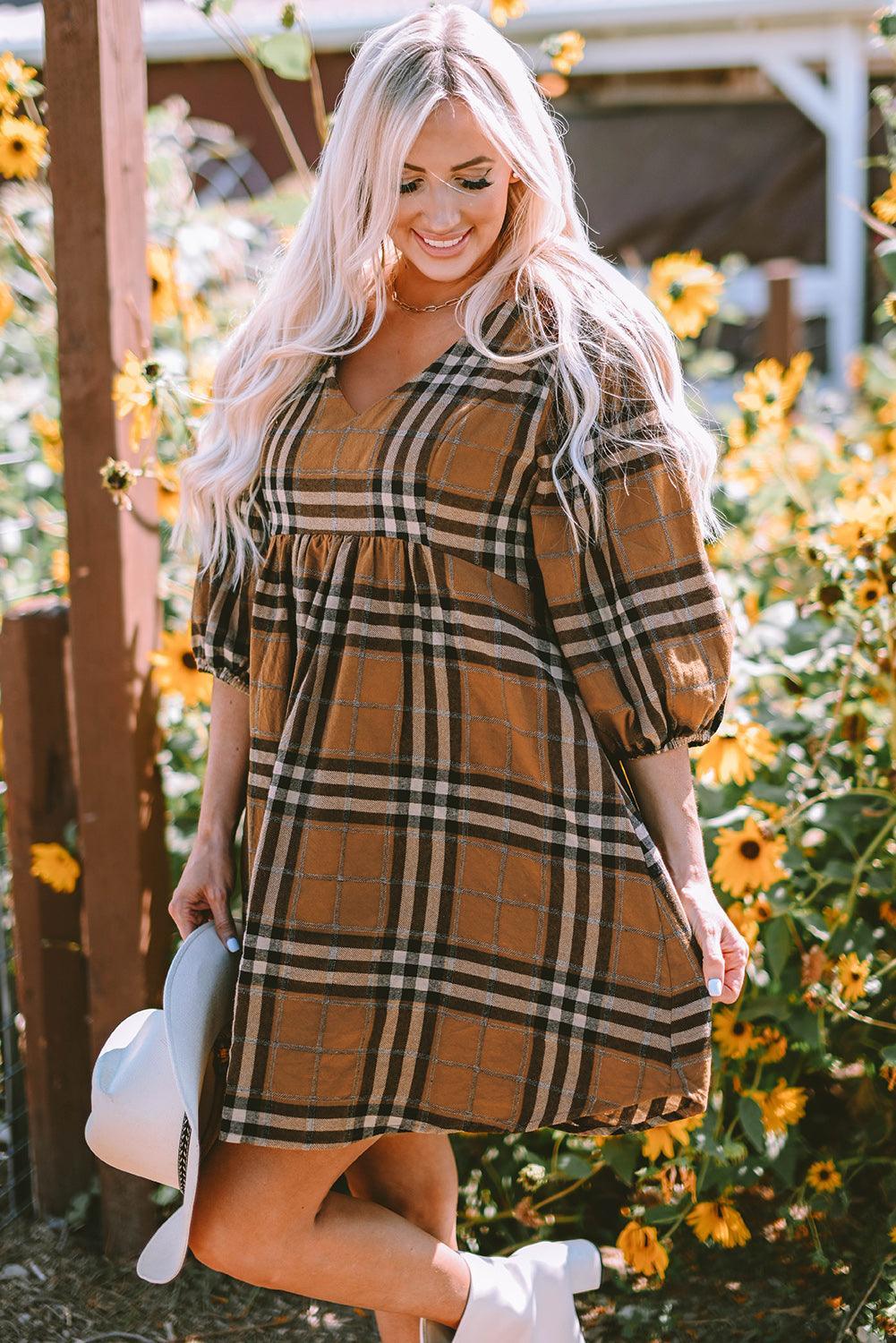 Robe Babydoll Empire à Carreaux pour Femmes