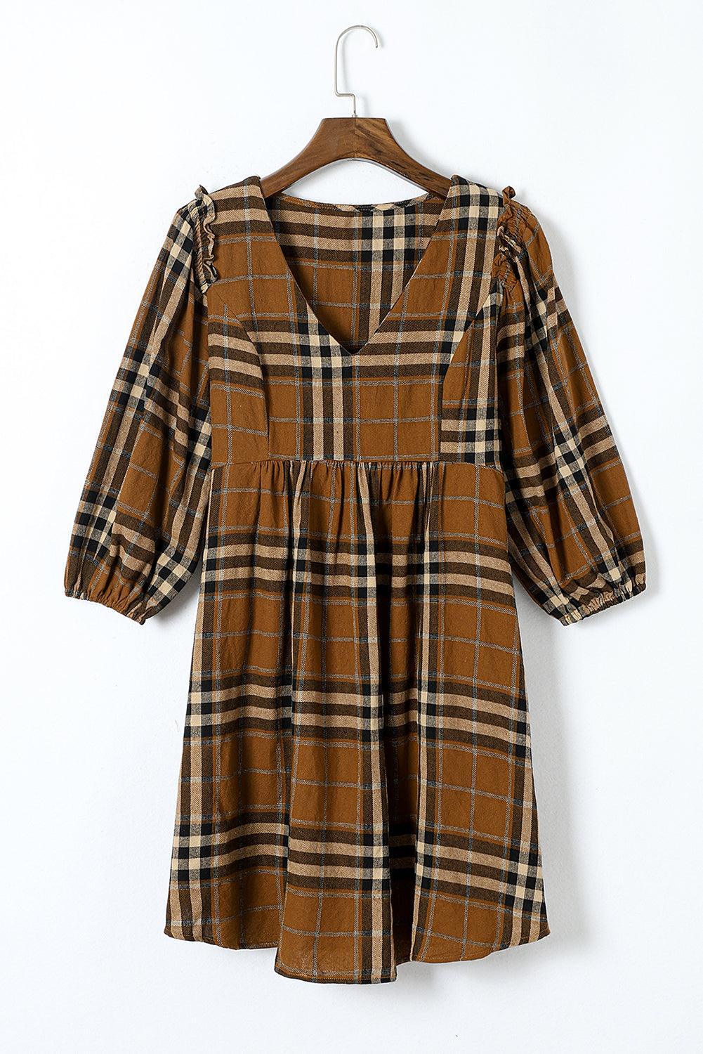 Robe Babydoll Empire à Carreaux pour Femmes