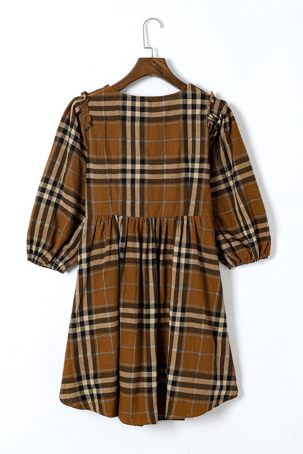 Robe Babydoll Empire à Carreaux pour Femmes