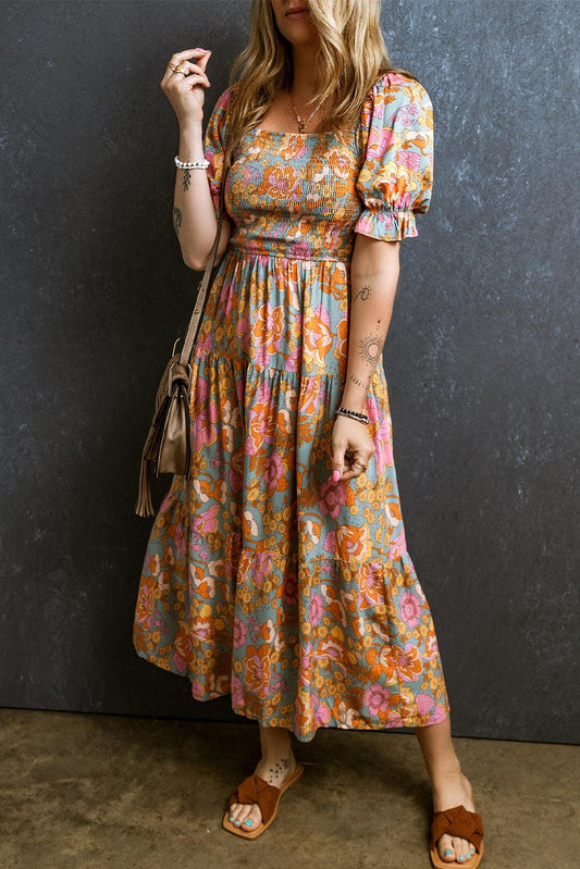 Robe Fumée Imprimé Floral pour Femmes
