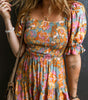 Robe Fleurie Taille Haute avec Manches Bouffantes pour Femmes