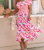 Robe Midi Rayée à Volants pour Femmes