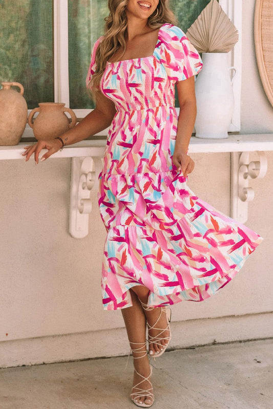 Robe Midi Rayée à Volants pour Femmes