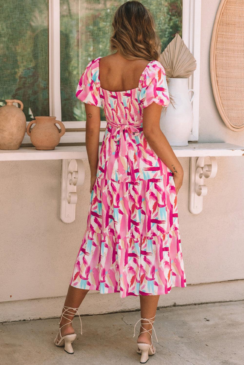 Robe Midi Rayée à Volants pour Femmes
