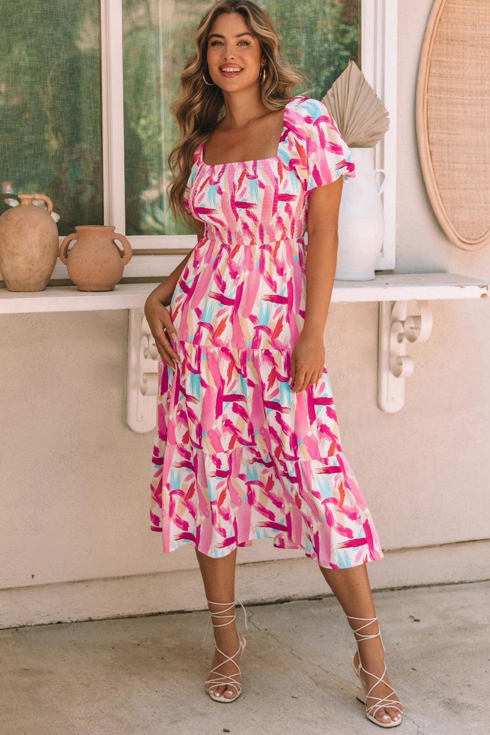 Robe Midi Rayée à Volants pour Femmes