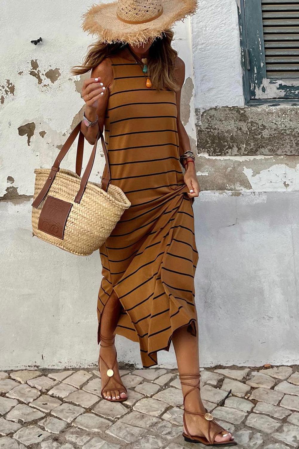 Robe Maxi Rayée avec Dos Ouvert pour Femmes