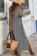 Robe Maxi Rayée avec Dos Ouvert pour Femmes