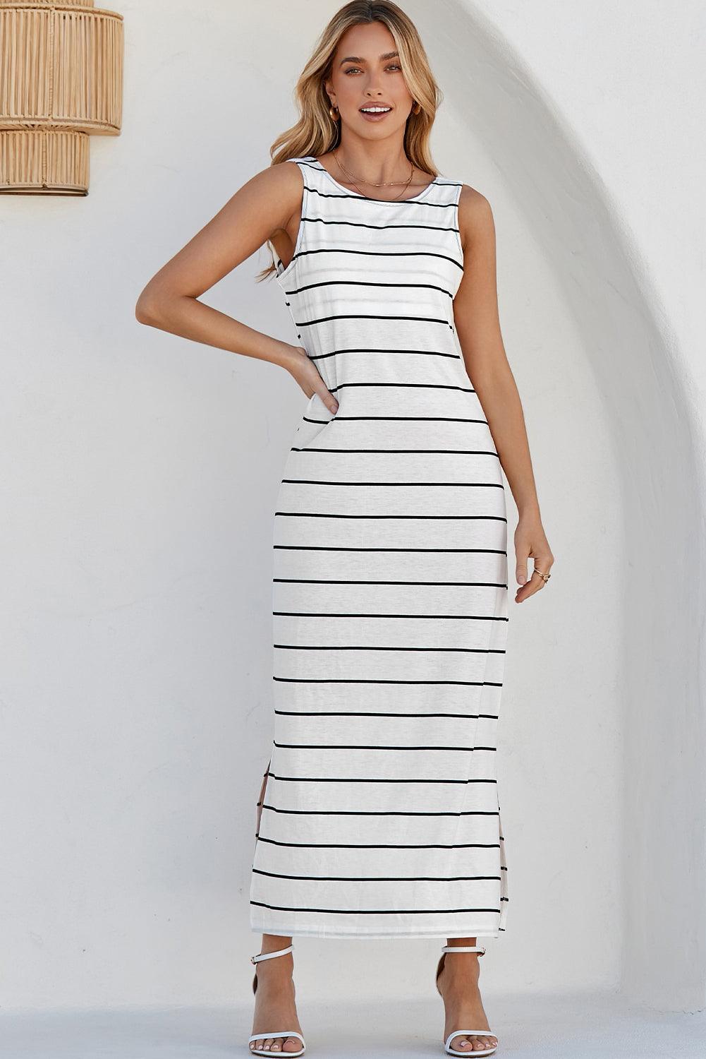 Robe Maxi Rayée avec Dos Ouvert pour Femmes