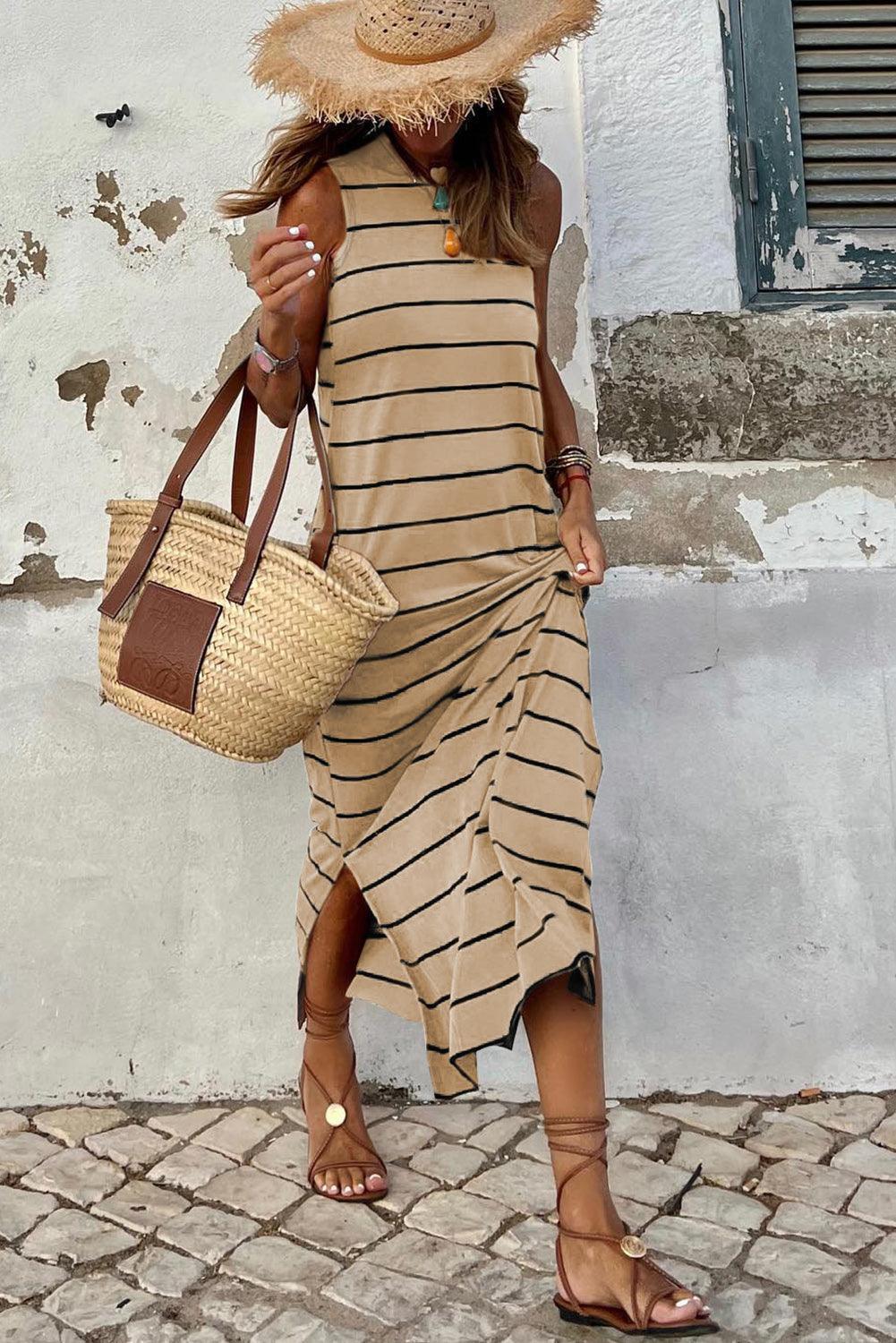 Robe Maxi Rayée avec Dos Ouvert pour Femmes