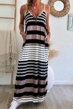 Robe Maxi Rayée avec Décolleté en V pour Femmes