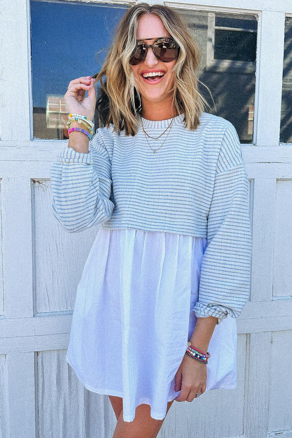 Robe Mini Rayée à Taille Haute pour Femmes