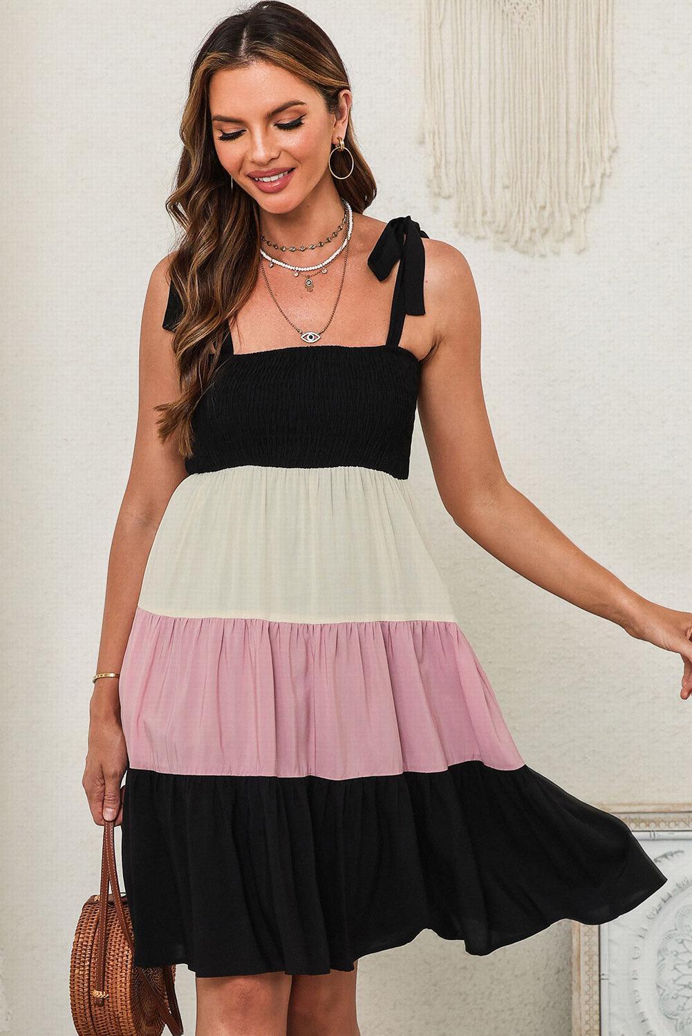 Robe Mini Sans Manches à Smocks pour Femmes