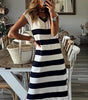 Robe Midi Rayée à Manches Courtes en V