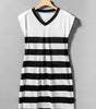 Robe Midi Rayée à Manches Courtes en V