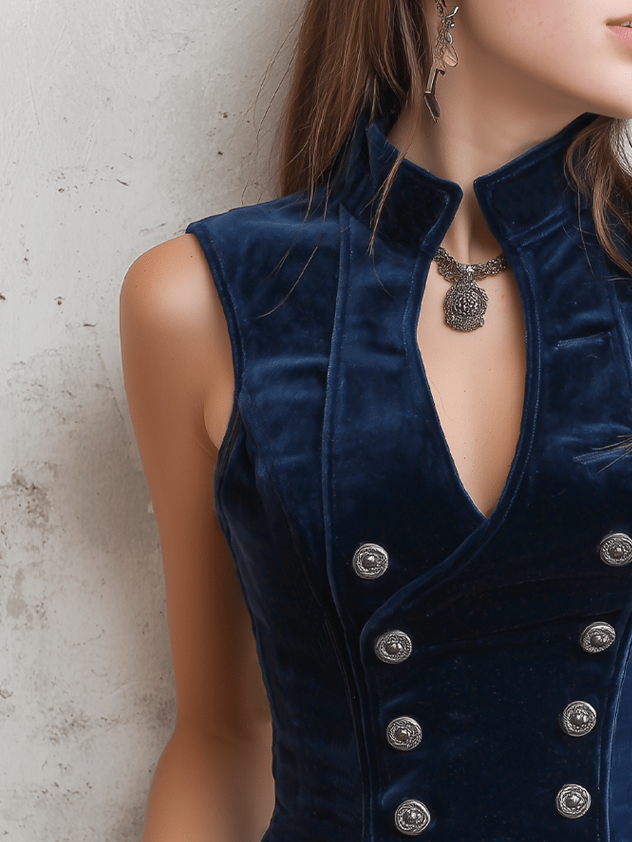 Gilet en velours à col montant et double boutonnage pour Femme - Emilia Lane