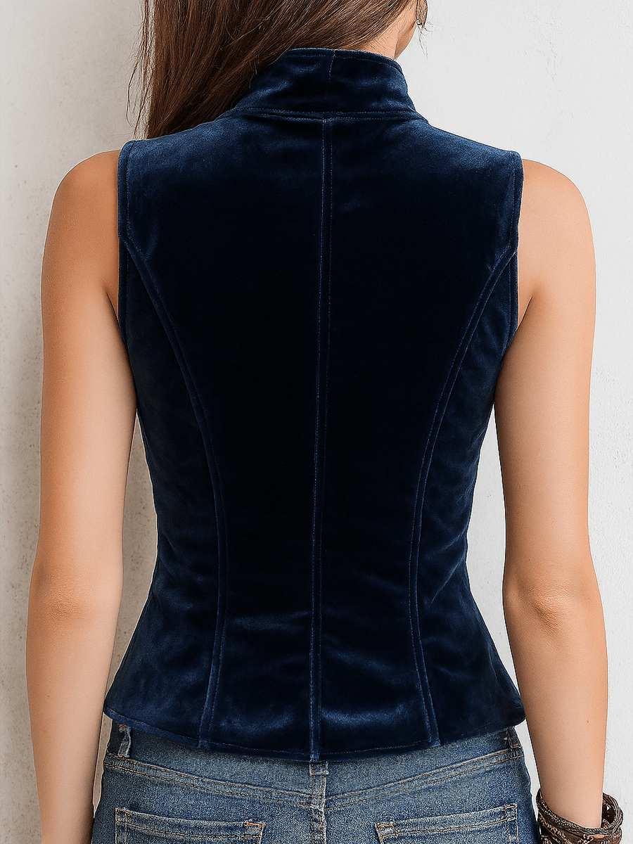 Gilet en velours à col montant et double boutonnage pour Femme - Emilia Lane