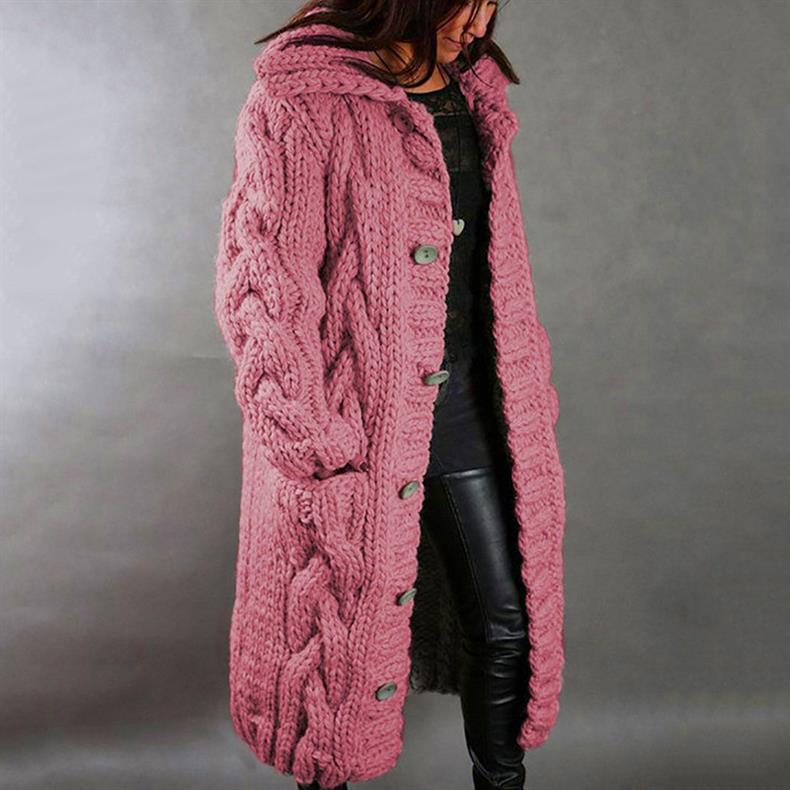Gilet Long à Capuche en Grosse Maille pour Femme - Emilia Lane