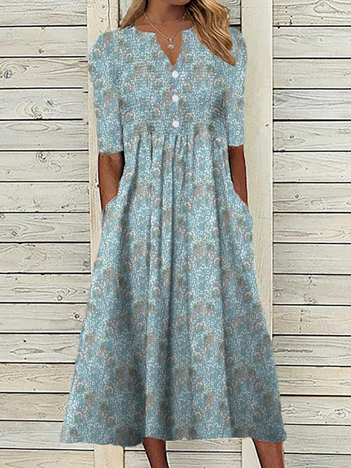 Robe midi décontractée à manches mi-longues pour femmes