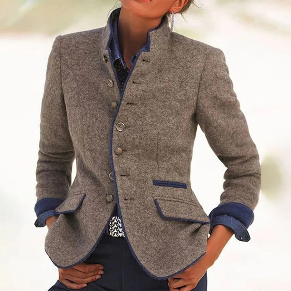 Blazer Col Montant Bicolore pour Femmes