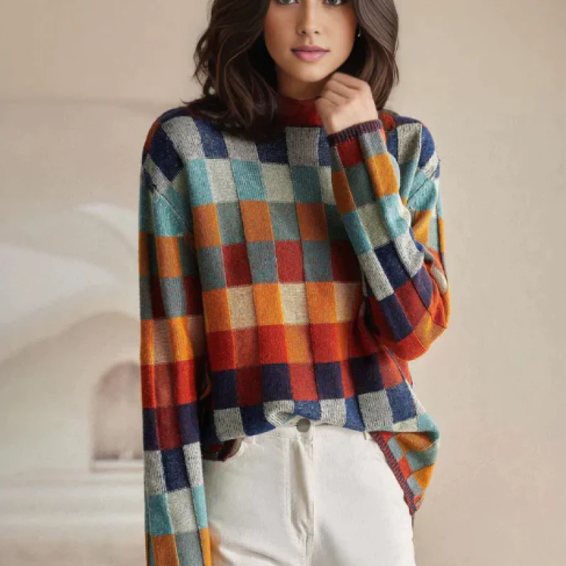 Pull Col Roulé Patchwork pour Femmes