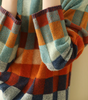 Pull Oversize à Carreaux et Col Montant pour Femme
