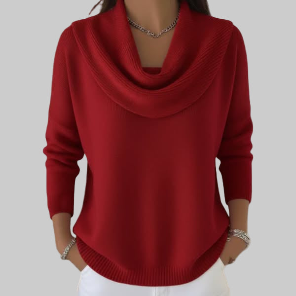 Pull Rouge en Maille Ample à Col Bénitier et Manches Longues