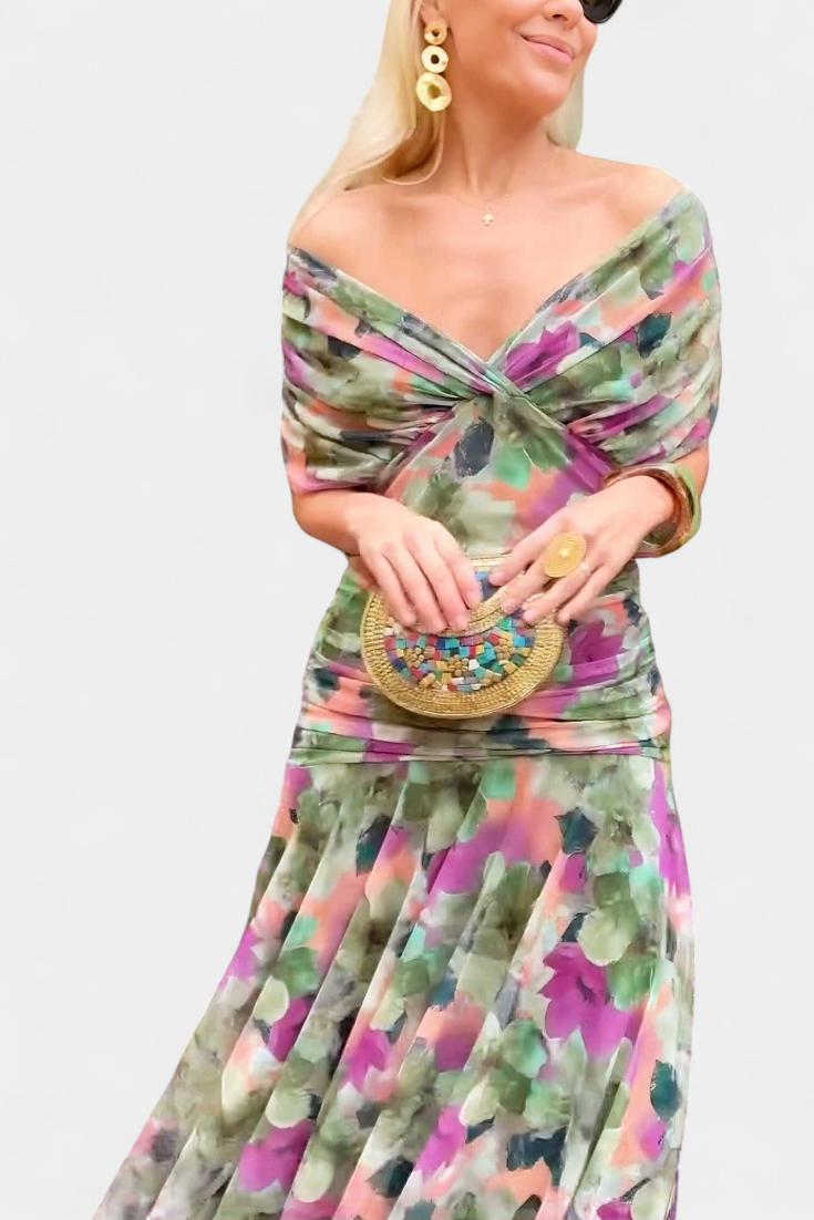 Robe longue à imprimé floral et col en V pour femmes
