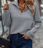 Pull Col Zippé Ample et Côtelé à Manches Longues pour Femme