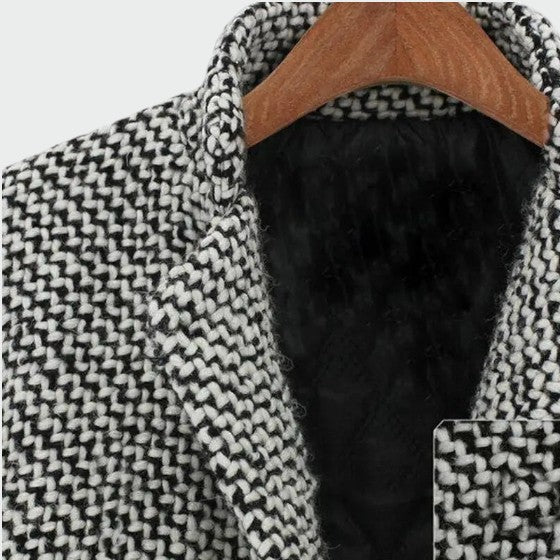 Manteau Long à Motif Pied-de-Poule pour Femme